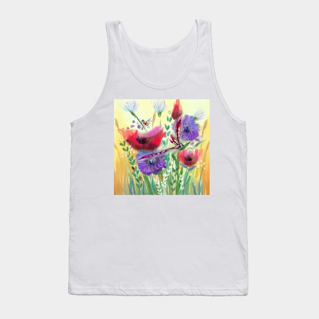 Poppy Meadow Purple Dandelions Tank Top by Hyssopartz